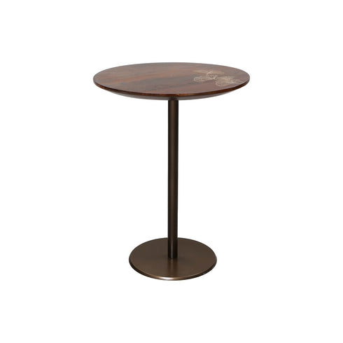 Round Wooden Table with Brass Inlay